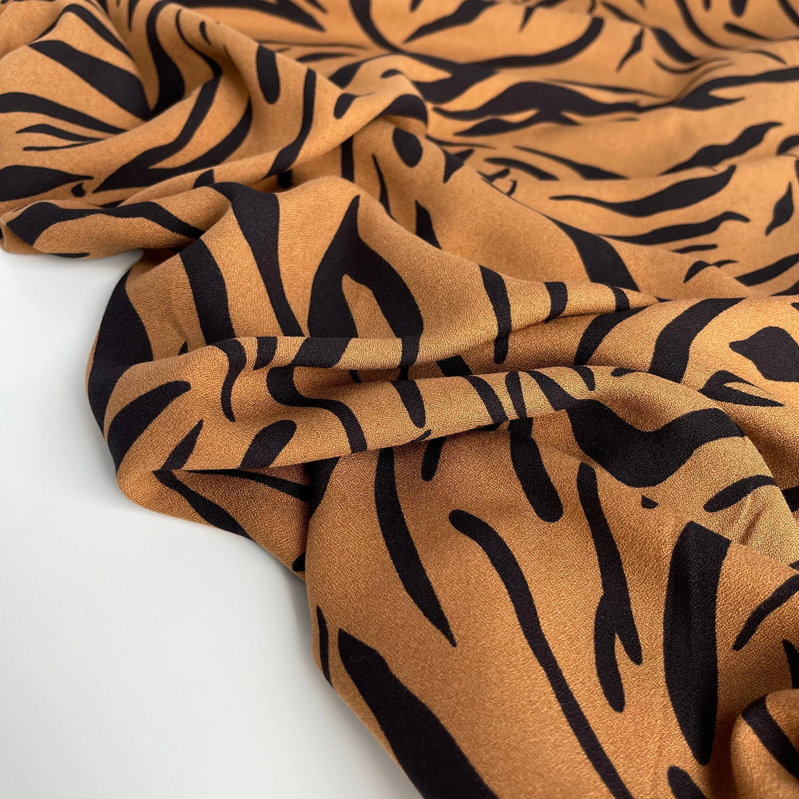 REMNANT 2.04 Metres - Zebra Camel Soft Viscose Crepe Fabric