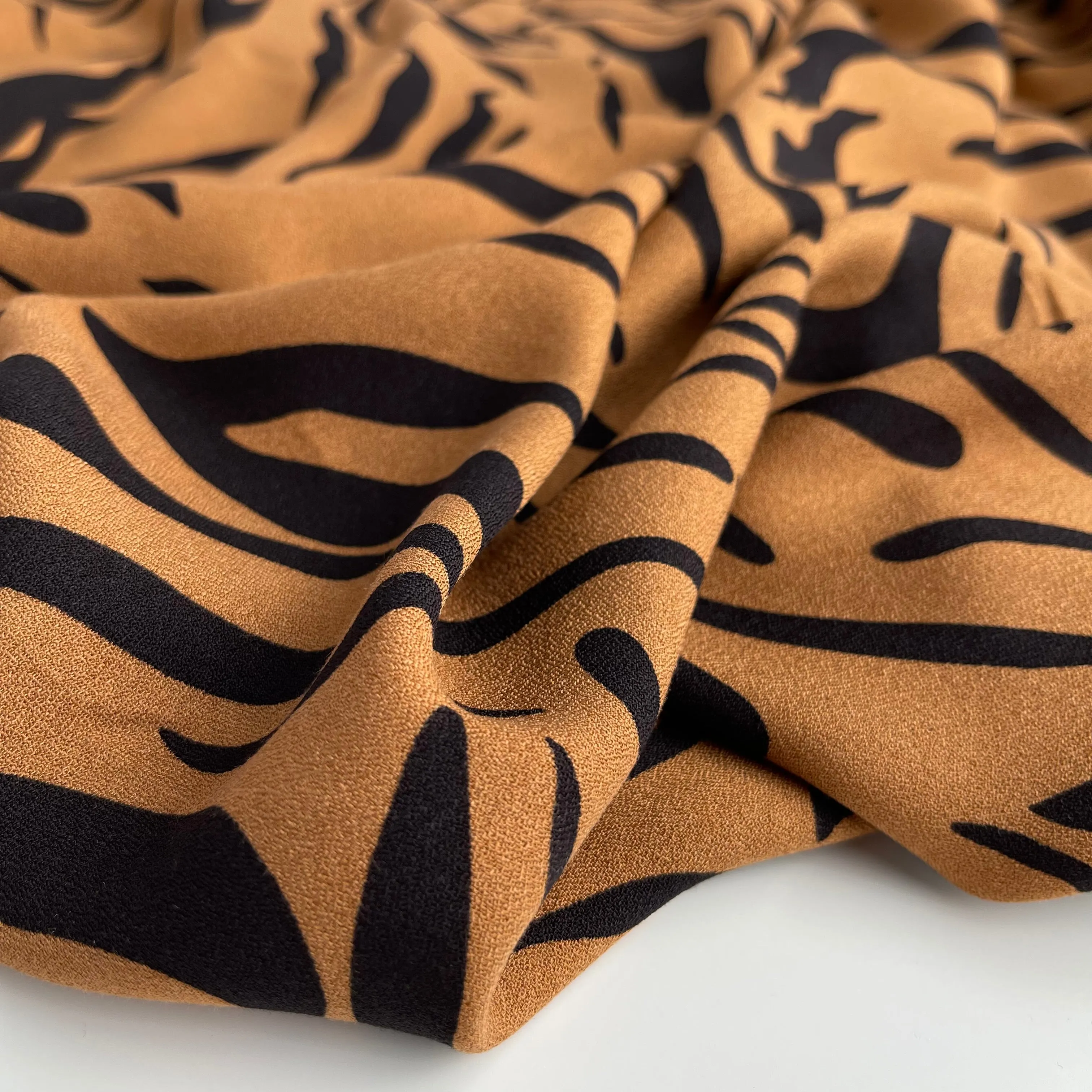 REMNANT 2.04 Metres - Zebra Camel Soft Viscose Crepe Fabric
