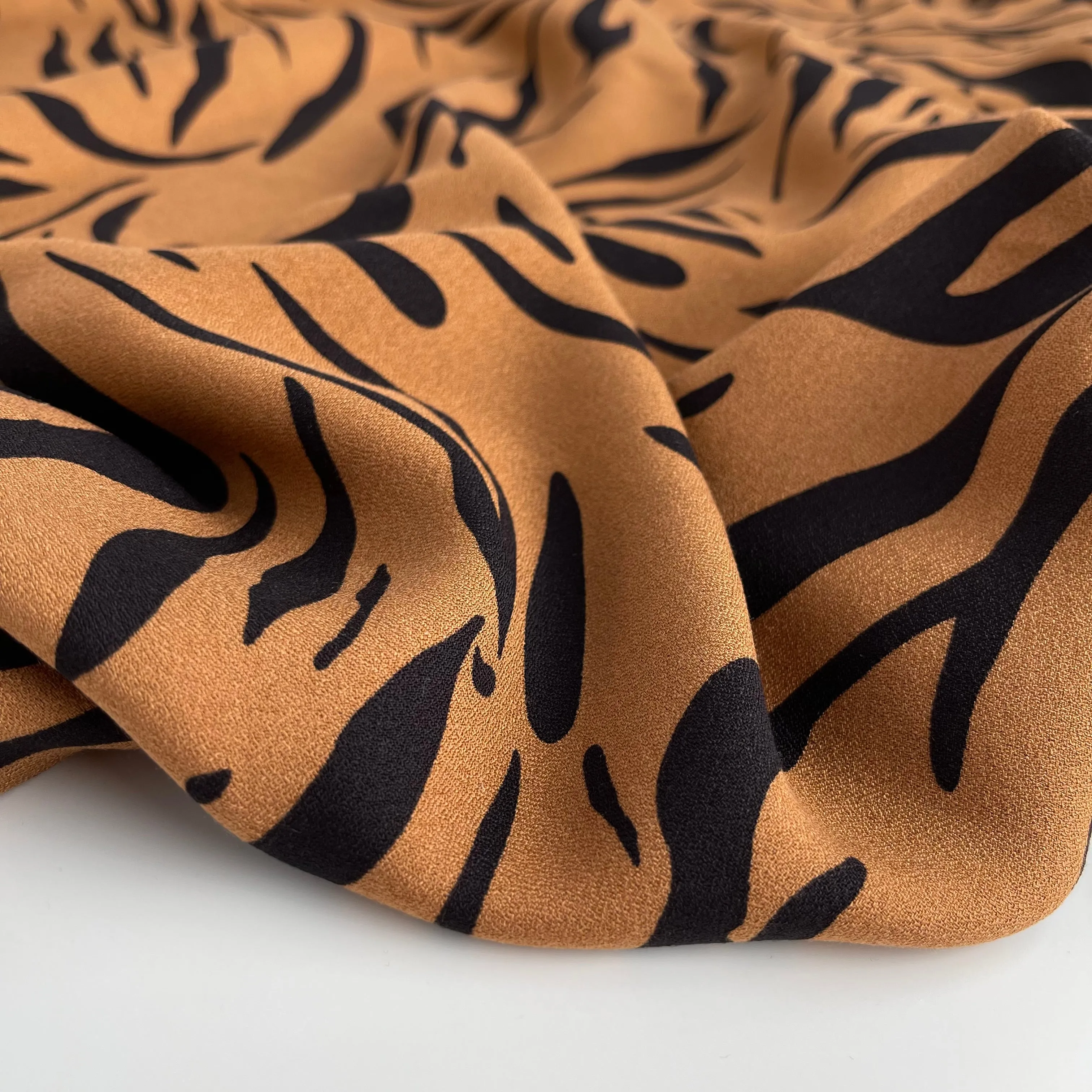 REMNANT 2.04 Metres - Zebra Camel Soft Viscose Crepe Fabric