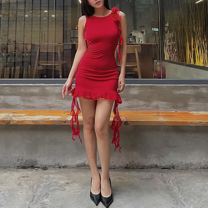 Ruffle Hem Sexy Backless Chiffon Dress