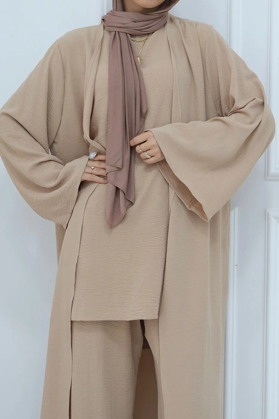 Sadia Stylish Casual Three Piece Abaya Set 779 - Khaki