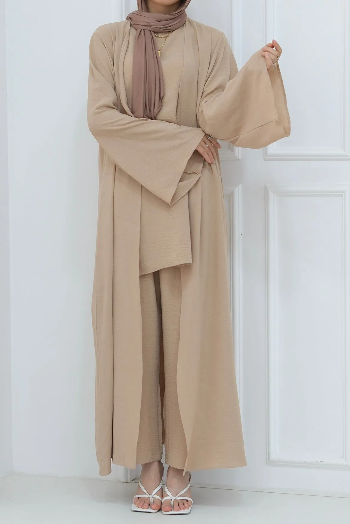 Sadia Stylish Casual Three Piece Abaya Set 779 - Khaki