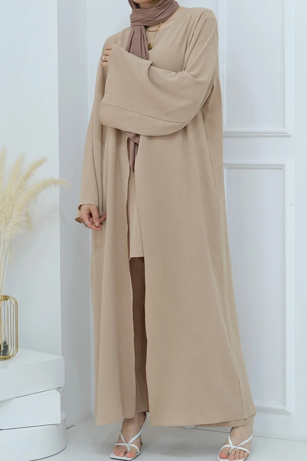 Sadia Stylish Casual Three Piece Abaya Set 779 - Khaki