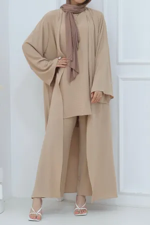 Sadia Stylish Casual Three Piece Abaya Set 779 - Khaki