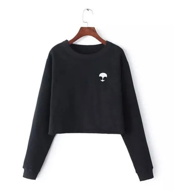 Scoop Pure Color Long Sleeves Short Sweatshirt