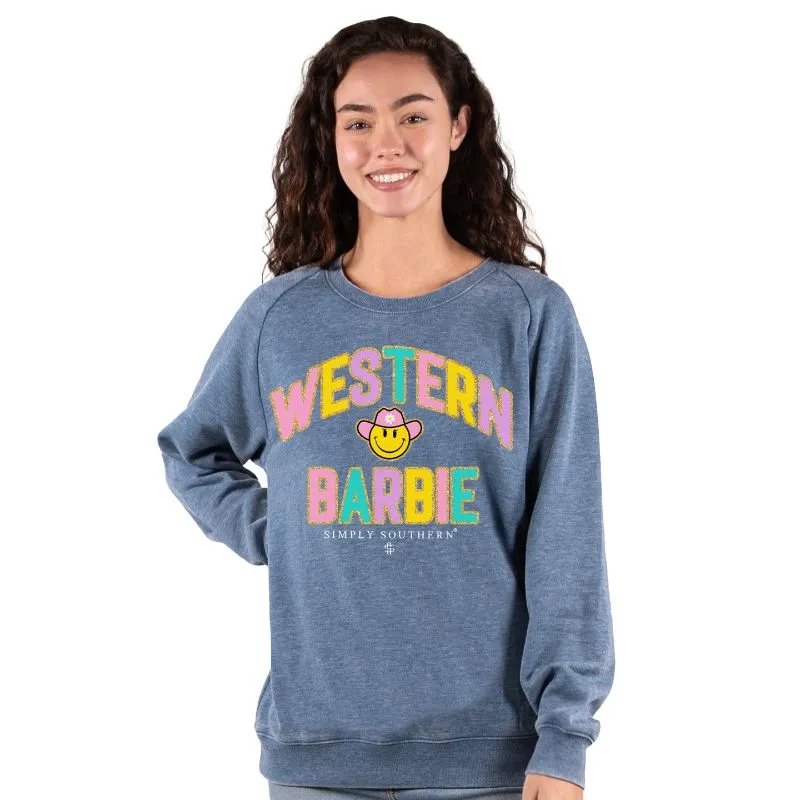 Simply Southern Crew Sweatshirts with Varsity Patch Letters