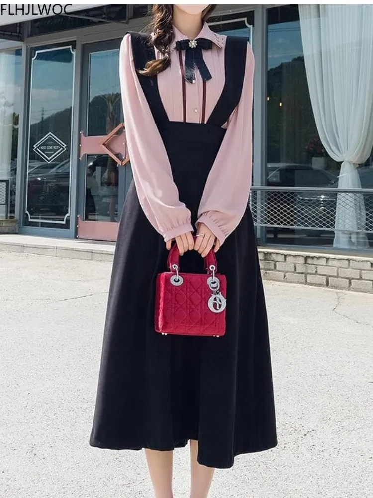 Spring Women&#39;s Cute Tops Preppy Style Vintage Japaneses Korea Design Button Elegant Formal Shirts Blouses Pink White 12020