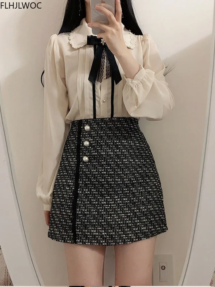 Spring Women&#39;s Cute Tops Preppy Style Vintage Japaneses Korea Design Button Elegant Formal Shirts Blouses Pink White 12020