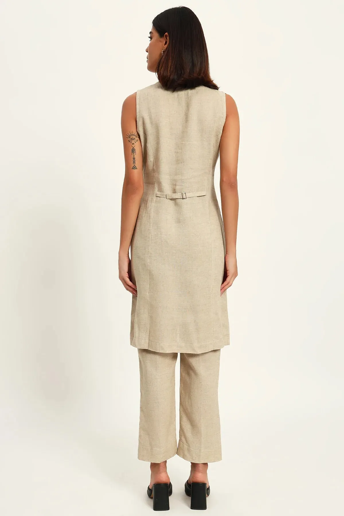 Tailored Vest Kurta Pant Set, Beige
