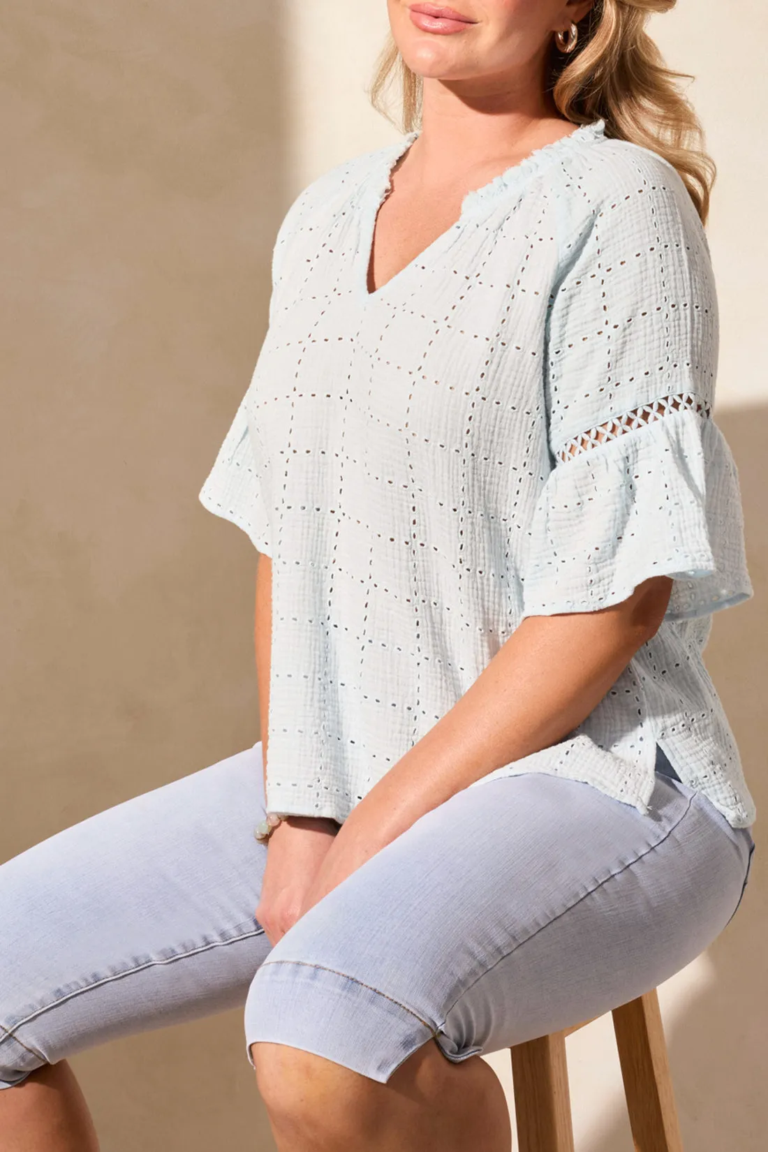 Tribal Ava Raglan Sleeve Blouse - Water
