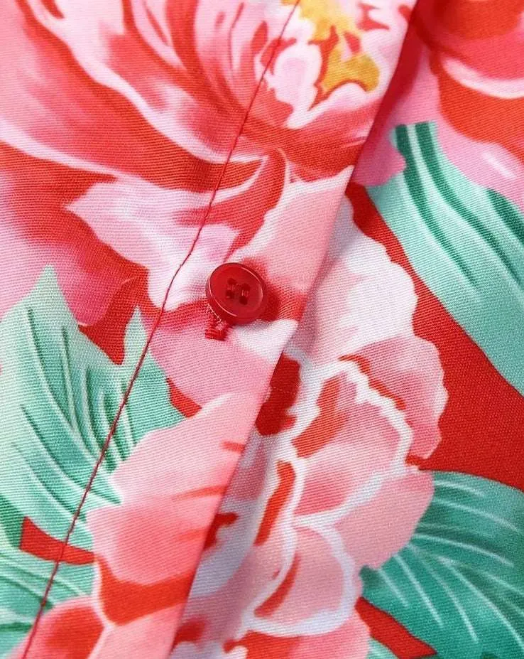 Vintage Chic Floral Red Blouse