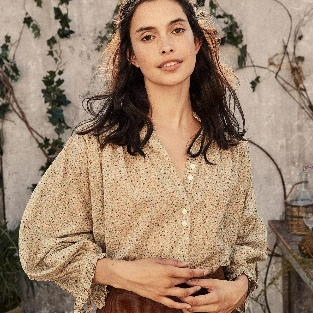 Vintage Chic Ruffle Button Blouse