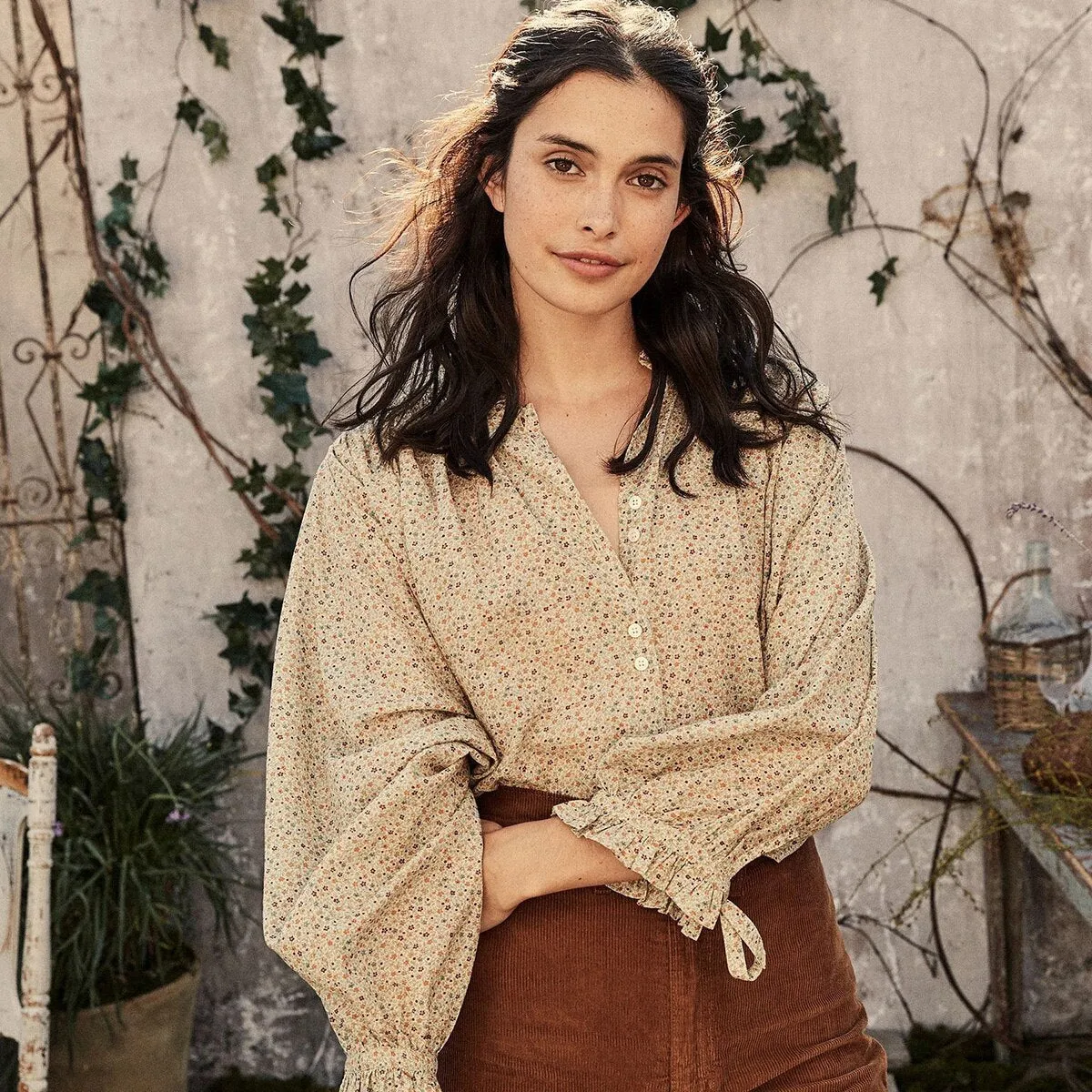 Vintage Chic Ruffle Button Blouse