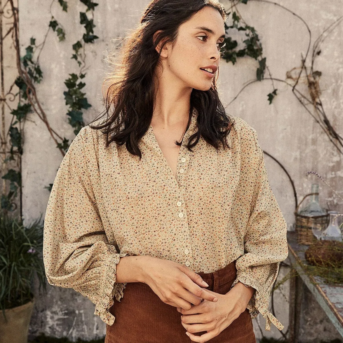 Vintage Chic Ruffle Button Blouse