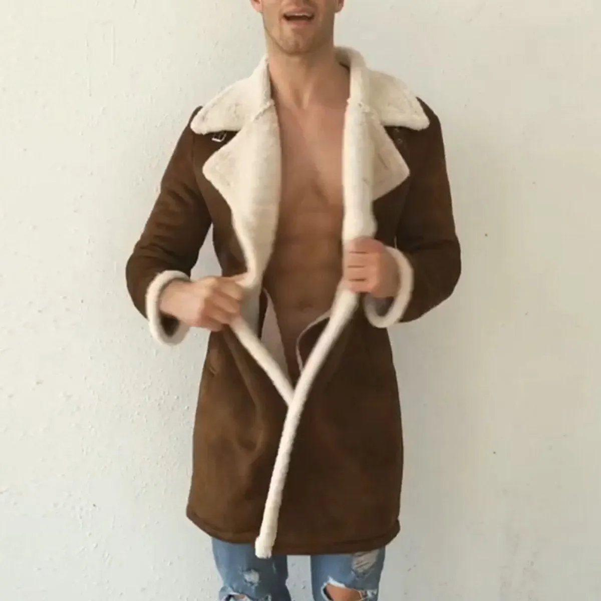 West Louis Brand Suede Inside Fleece Thick Coat