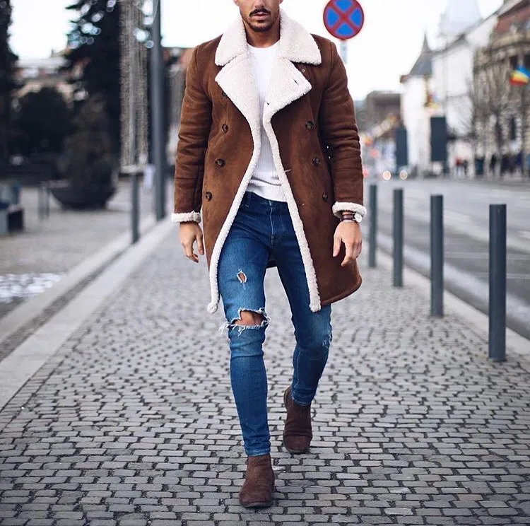 West Louis Brand Suede Inside Fleece Thick Coat