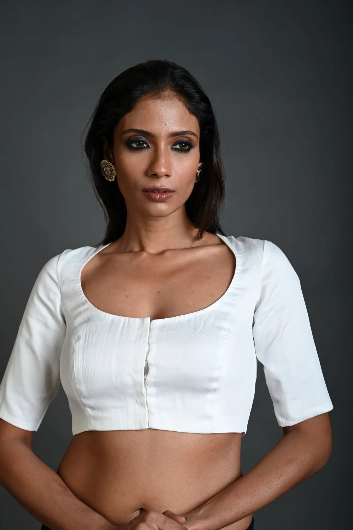 White Cotton Blouse with Half Sleeves and Round Neck