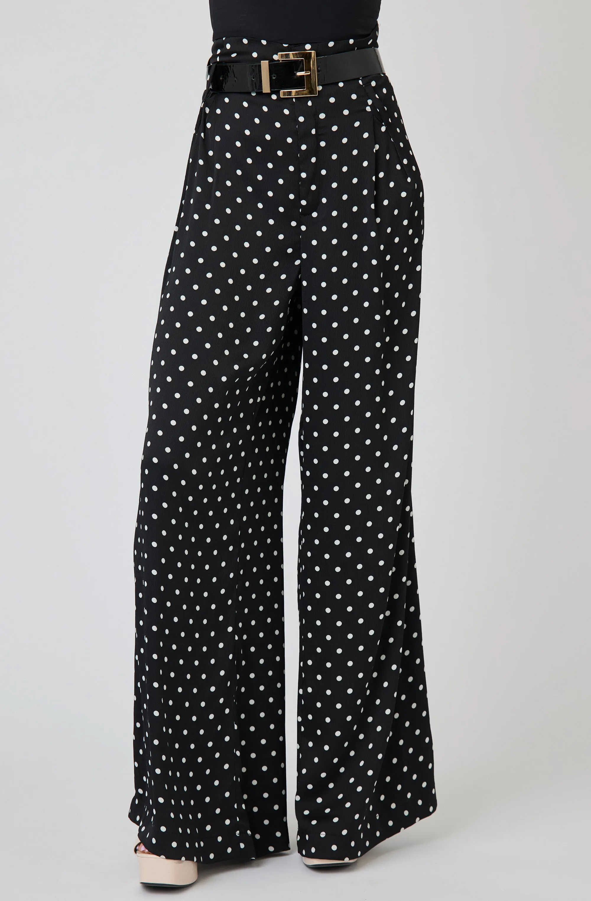 Wide Leg Polka Dot Belted Pants