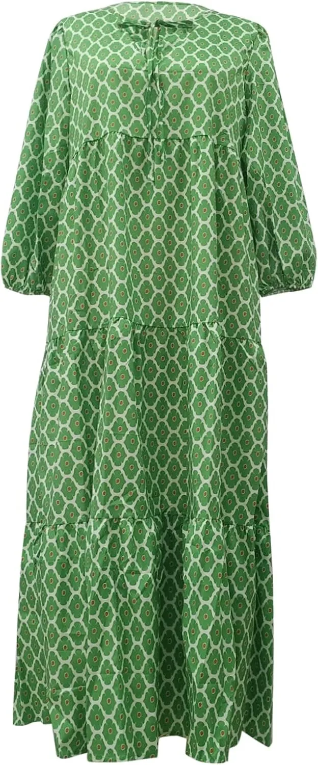 Women's Dresses Summer Maxi Dresses 2024 Casual Loose Swing Printed Midi Sleeve Dresses Beach, S-2XL
