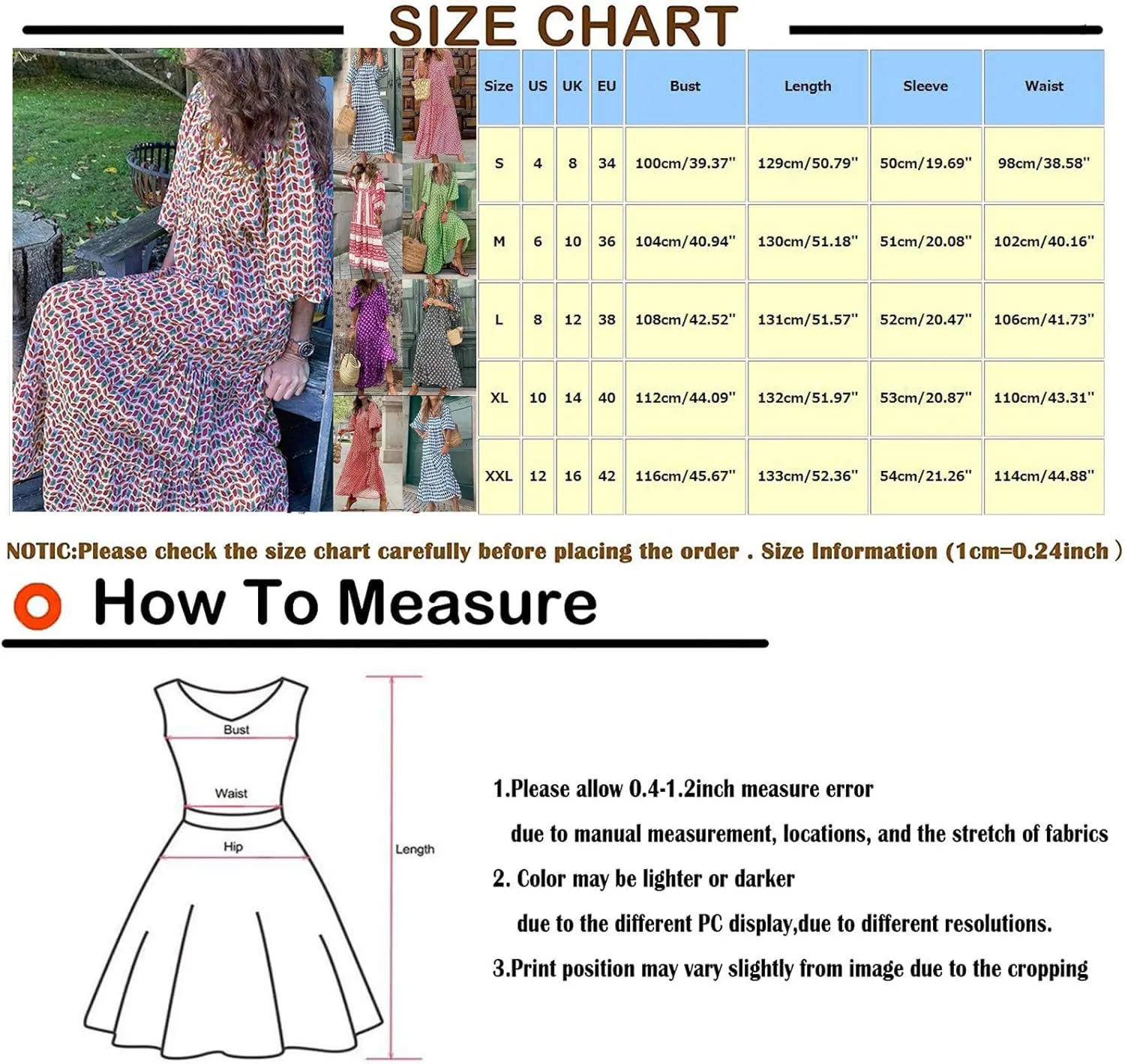 Women's Dresses Summer Maxi Dresses 2024 Casual Loose Swing Printed Midi Sleeve Dresses Beach, S-2XL