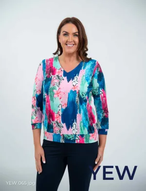 Yew multi pink /blue v neckline top