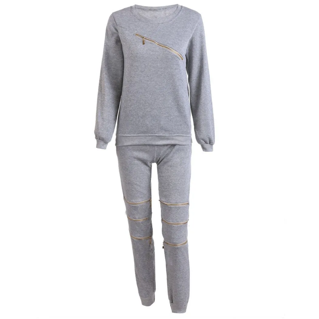 Zipper Cutout Sports Hoodies Set Activewear