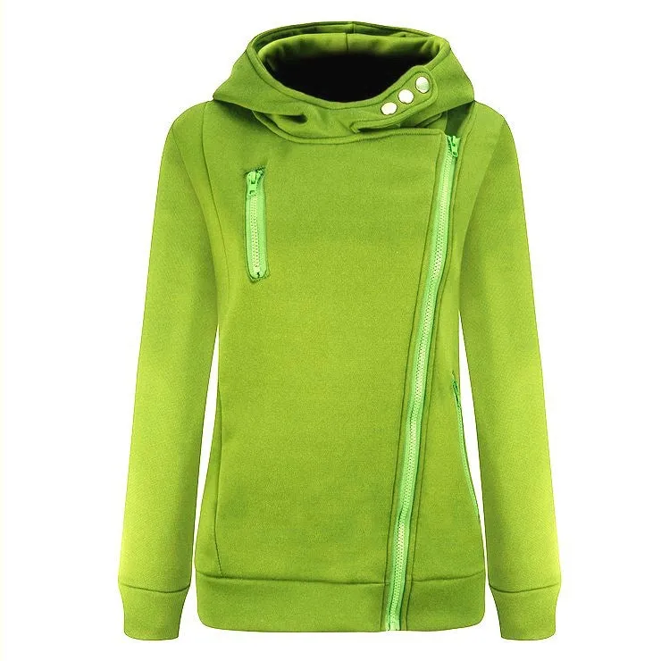 Zippers High Neck Pure Color Slim Hoodie Coat