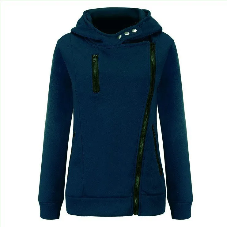 Zippers High Neck Pure Color Slim Hoodie Coat