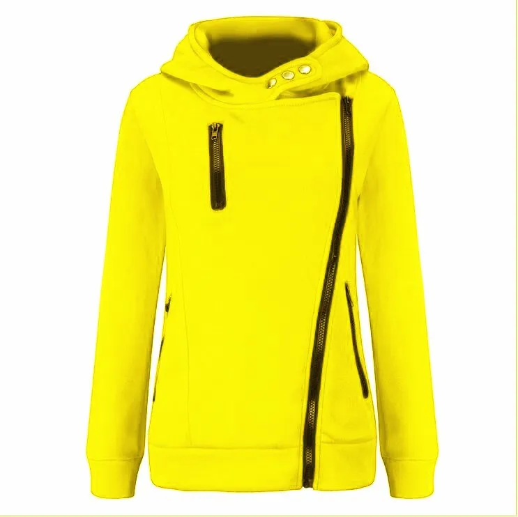 Zippers High Neck Pure Color Slim Hoodie Coat