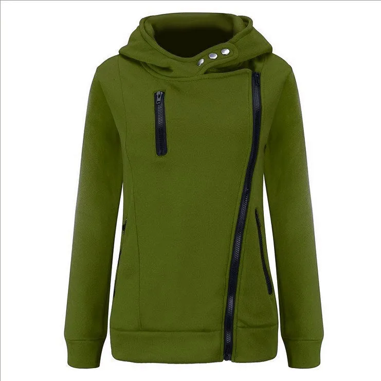 Zippers High Neck Pure Color Slim Hoodie Coat